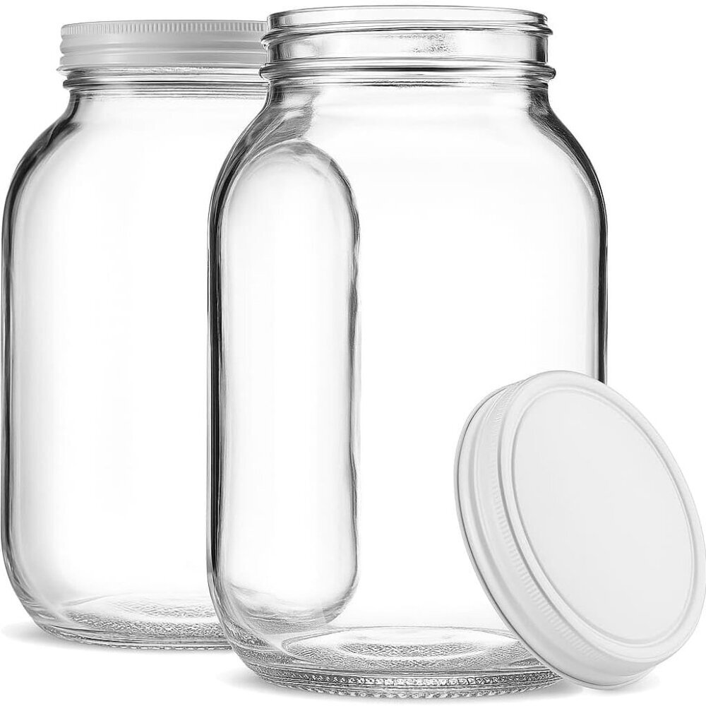 1 Gallon Glass Jar With Lid – 2 Pack Large Glass Jar With Airtight Metal Lids -